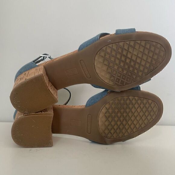 Aerosoles Heelrest Cuff Link Blue Denim Cork Ankle Strap Heels Size 8 - Picture 9 of 9